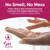 Advertisement for a water-based, non-irritating personal lubricant with hands applying product.