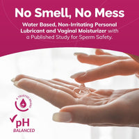 Advertisement for a water-based, non-irritating personal lubricant with hands applying product.