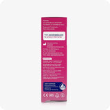 For Conceive Plus Try Me Size Bundle (30ml Tube and 3x4g Applicators), image of 3x4g pre-filled fertility lubricant applicators box rear panel displaying manufacturer and distributor contact information across regions, quality control details, CE and regulatory markings, and product website, printed on a pink background with a blue assurance badge.